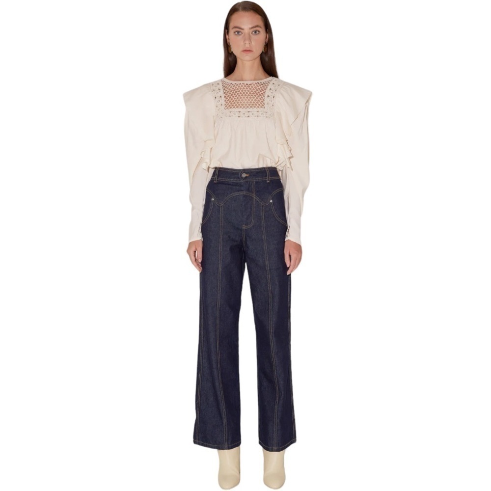 Magali Pascal Flora Ivory Blouse NWT Crochet Detailing Puff Long Sleeves